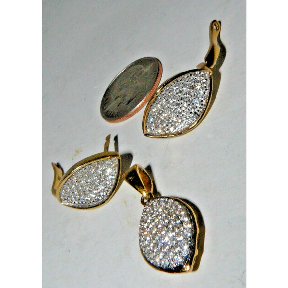 Pave Diamond Covered Leaf Shaped Pendant & Earrings Set YGP 925 Sterling Silver - Picture 4 of 6